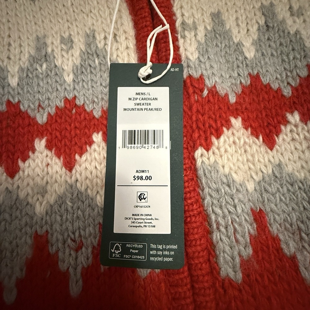 Alpine Design Zip Cardigan Mens Large Red Mountain Peak Wool Blend Sweater NEW - Picture 5 of 15